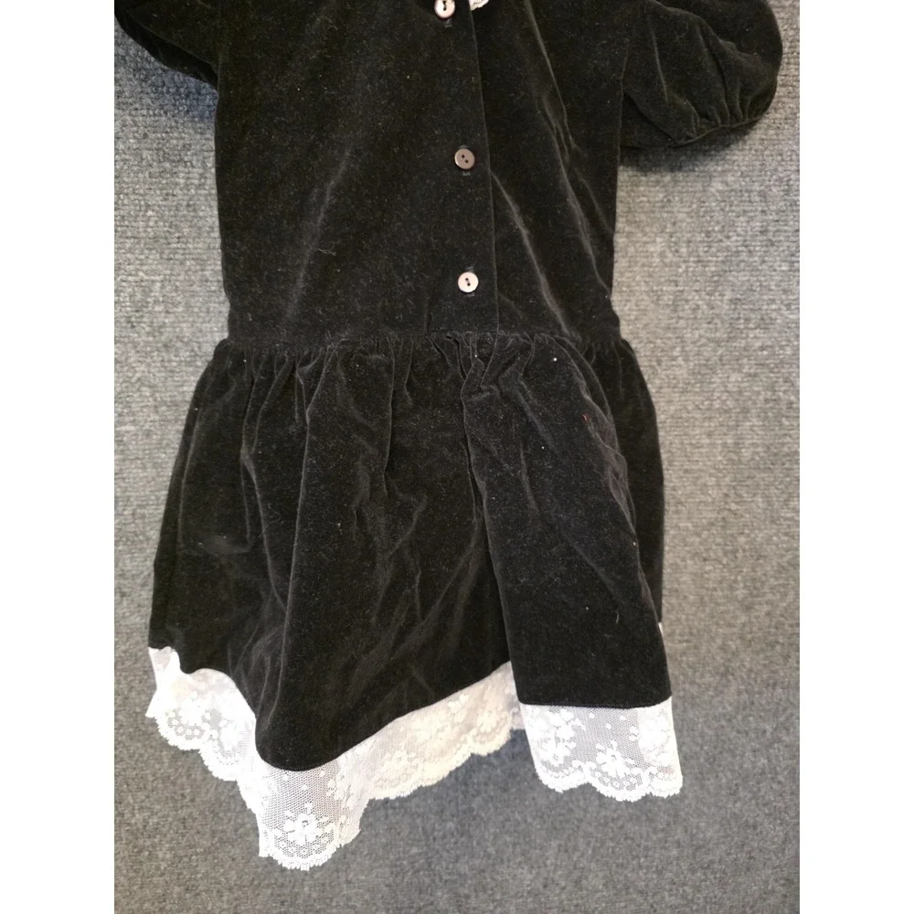Vtg Jo Lene Dress Girls 4T Black Velvet Lace Collar Puff Sleeve‎ Party USA